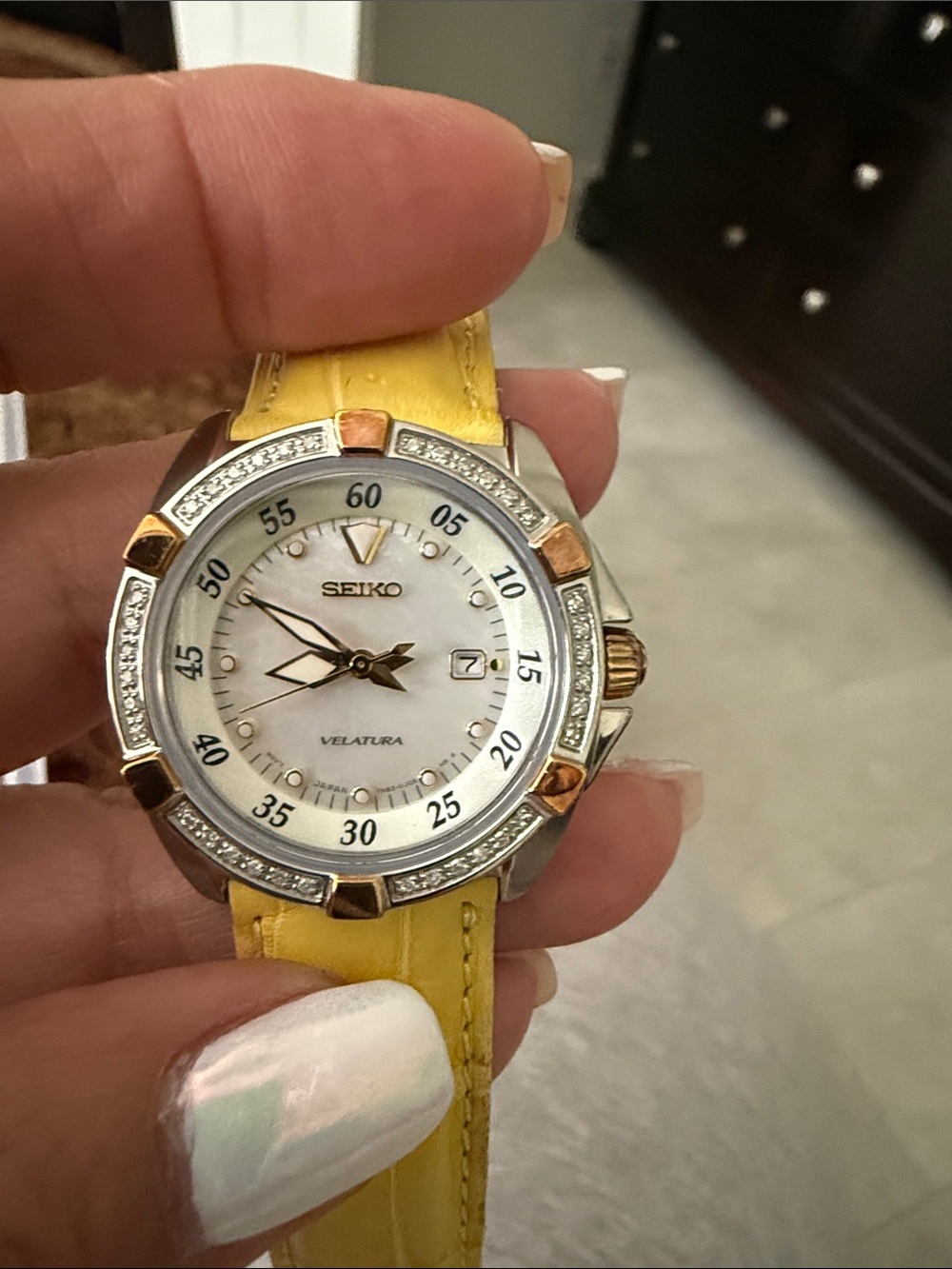 Seiko Two-Tone Case With Diamond Bezel Watch and Genuine Alligator Strap